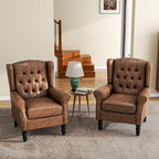 PU Leather Wingback Accent Chairs Set of 2, High Back Armchair, Brown in Brown, alternate view 3
