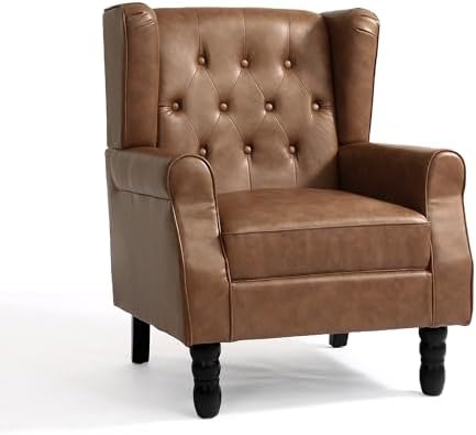 PU Leather Wingback Accent Chairs Set of 2, High Back Armchair, Brown in Brown, alternate view 6