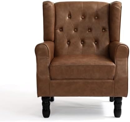 PU Leather Wingback Accent Chairs Set of 2, High Back Armchair, Brown in Brown, alternate view 7