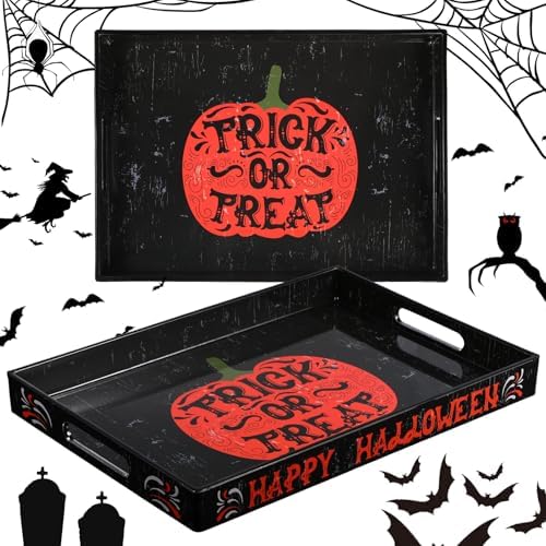Pumpkin Serving Tray with Handles, Acrylic Platter in Mainly Black, Orange