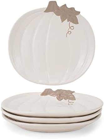 Pumpkin Shaped 8 x 8 Inch Ceramic Small Dining Plates: Perfect for Thanksgiving, Halloween and Indoor Fall Table