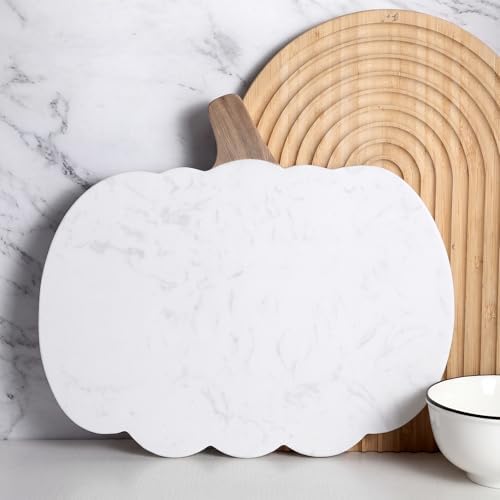 Pumpkin Shaped Marble Cutting Board, 11 x 9.8 Inch White Marble Cheese Board, Decorative Charcuterie Serving