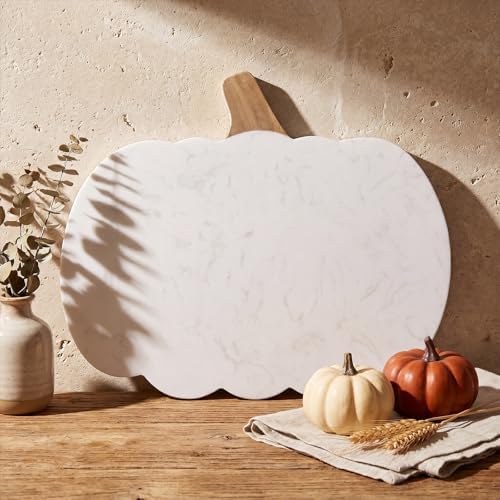 Pumpkin Shaped Marble Cutting Board, 11 x 9.8 Inch White Marble Cheese Board, Decorative Charcuterie Serving, alternate view