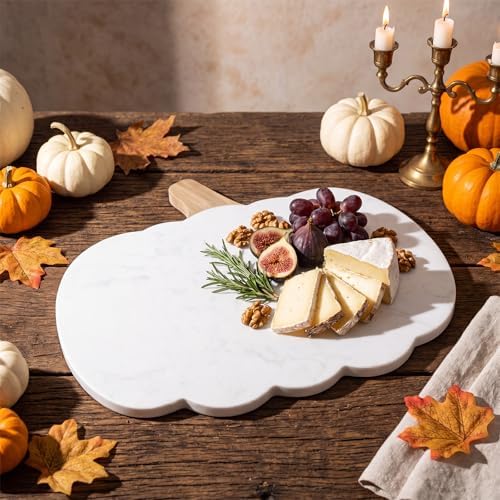 Pumpkin Shaped Marble Cutting Board, 11 x 9.8 Inch White Marble Cheese Board, Decorative Charcuterie Serving, alternate view