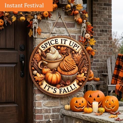 Pumpkin Spice Cafe Fall Decorations Wooden Hanging Sign, Spice it up Sign, alternate view 2