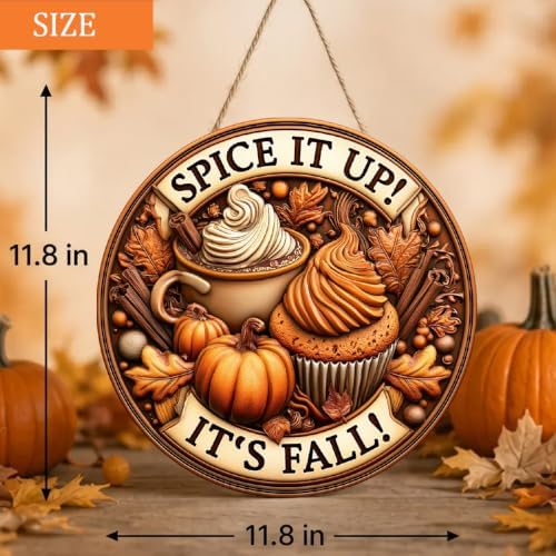 Pumpkin Spice Cafe Fall Decorations Wooden Hanging Sign, Spice it up Sign, alternate view 5