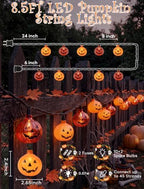 Pumpkin String Lights, 8.5FT 10 LED Plug in Yard Porch Light, alternate view 2
