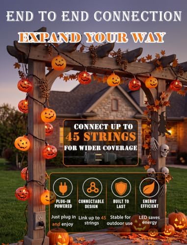 Pumpkin String Lights, 8.5FT 10 LED Plug in Yard Porch Light, alternate view 3