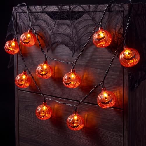 Pumpkin String Lights, 8.5ft Halloween String Light with 10 Smiling Jack-O-Lantern Pumpkin Lights for Indoor