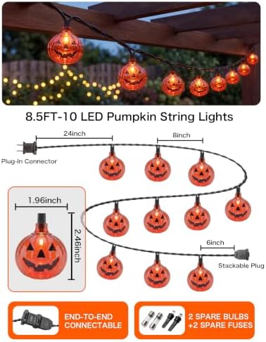 Pumpkin String Lights, 8.5ft Halloween String Light with 10 Smiling Jack-O-Lantern Pumpkin Lights for Indoor, alternate view