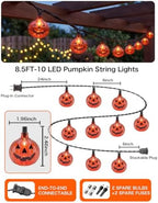 Pumpkin String Lights, 8.5ft Halloween String Light with 10 Smiling Jack-O-Lantern Pumpkin Lights for Indoor, alternate view