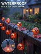 Pumpkin String Lights, 8.5ft Halloween String Light with 10 Smiling Jack-O-Lantern Pumpkin Lights for Indoor, alternate view