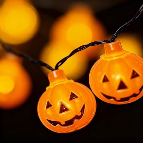 Pumpkin String Lights 8.5FT Outdoor Decorations Lights with 10 Orange Pumpkin Lights, Hanging Jack-O-Lantern