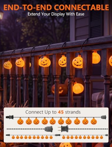 Pumpkin String Lights 8.5FT Outdoor Decorations Lights with 10 Orange Pumpkin Lights, Hanging Jack-O-Lantern, alternate view