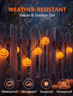 Pumpkin String Lights 8.5FT Outdoor Decorations Lights with 10 Orange Pumpkin Lights, Hanging Jack-O-Lantern, alternate view