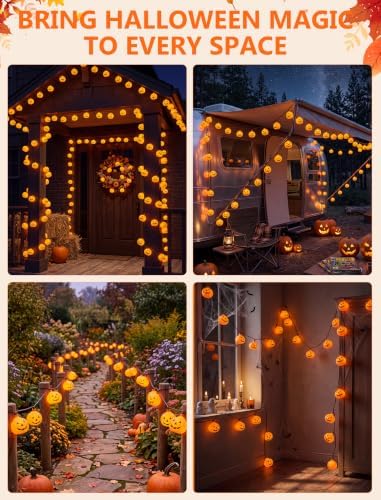 Pumpkin String Lights 8.5FT Outdoor Decorations Lights with 10 Orange Pumpkin Lights, Hanging Jack-O-Lantern, alternate view