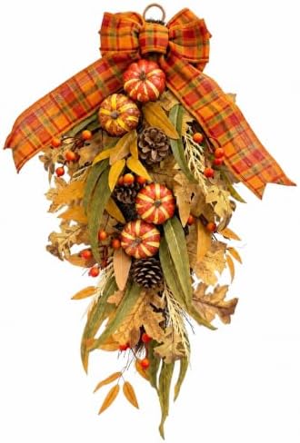 Pumpkin Teardrop Swag, Fall Door Decor, Artificial Fall Flowers, Home Decor