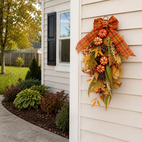 Pumpkin Teardrop Swag, Fall Door Decor, Artificial Fall Flowers, Home Decor, alternate view 5