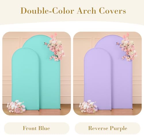 Purple and Blue Arch Cover 2 Set-7.2FT and 6FT Arch Backdrop Cover Spandex Fitted Mermaid Arch Stand Covers for, alternate
