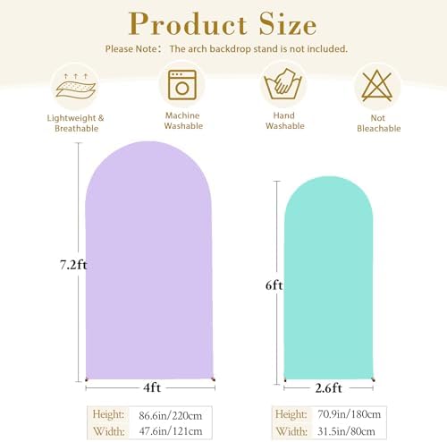 Purple and Blue Arch Cover 2 Set-7.2FT and 6FT Arch Backdrop Cover Spandex Fitted Mermaid Arch Stand Covers for, alternate