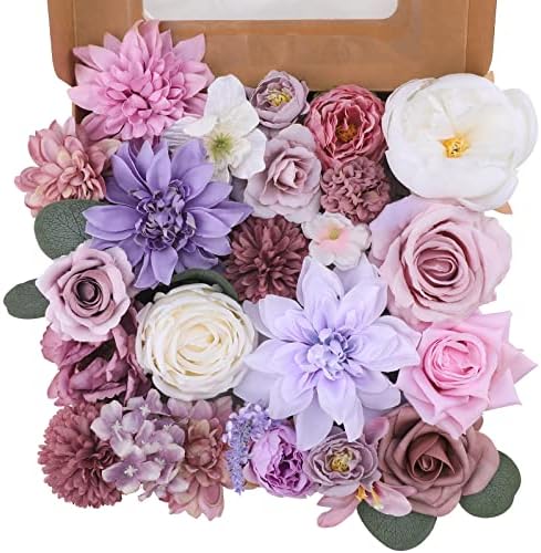 Purple Artificial Flowers Combo Box Set for Wedding Bouquets Home Decor in Purple
