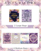 Purple Assorted Mother's Day Paper Bags with Tissue Paper 6PCS Cardboard Gift Bags for Women Mom Grandma Party, alternate