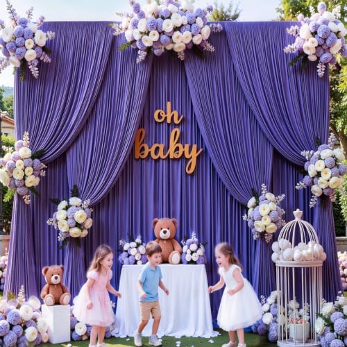 Purple Backdrop Curtain for Parties Purple Photo Backdrop 10x10ft in W5' x H10'(2 panels) in Purple, alternate view 3