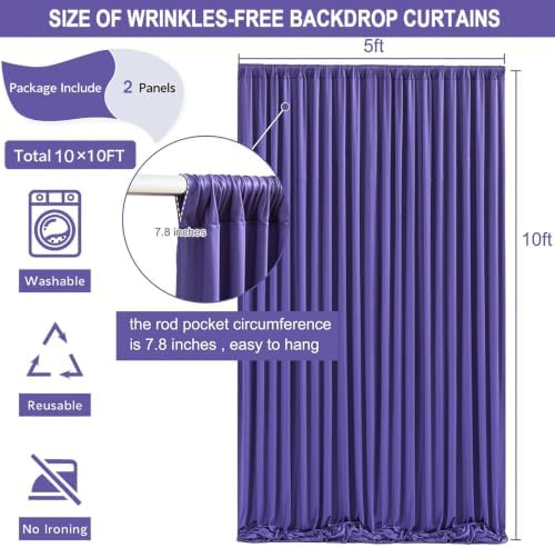 Purple Backdrop Curtain for Parties Purple Photo Backdrop 10x10ft in W5' x H10'(2 panels) in Purple, alternate view 5