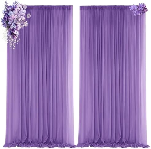 Purple Backdrop Curtains for Parties, Chiffon Photo Backdrop Drapes 2 Panels 5x8ft Sheer Outdoor Curtain for
