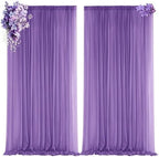 Purple Backdrop Curtains for Parties, Chiffon Photo Backdrop Drapes 2 Panels 5x8ft Sheer Outdoor Curtain for
