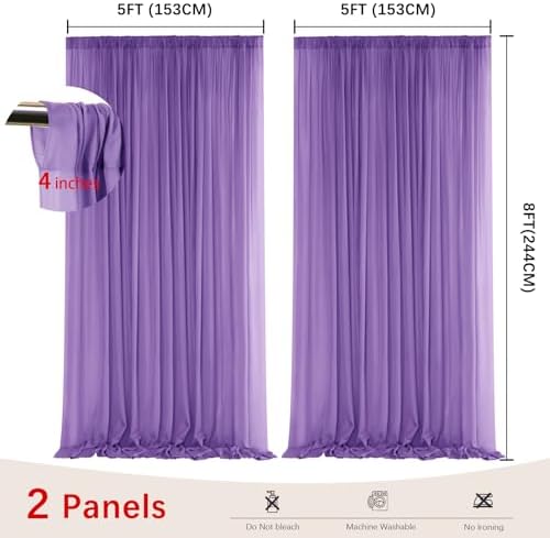 Purple Backdrop Curtains for Parties, Chiffon Photo Backdrop Drapes 2 Panels 5x8ft Sheer Outdoor Curtain for, alternate view