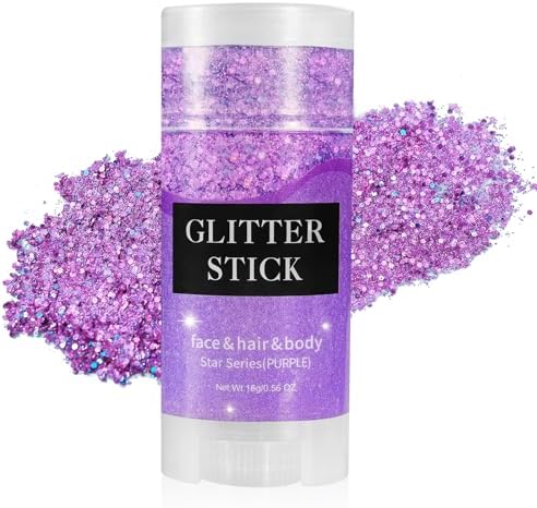 Purple Body Glitter Stick, Mardi Gras Face Hair Glitter, Festival Concert Rave Outfit Accessories for Women
