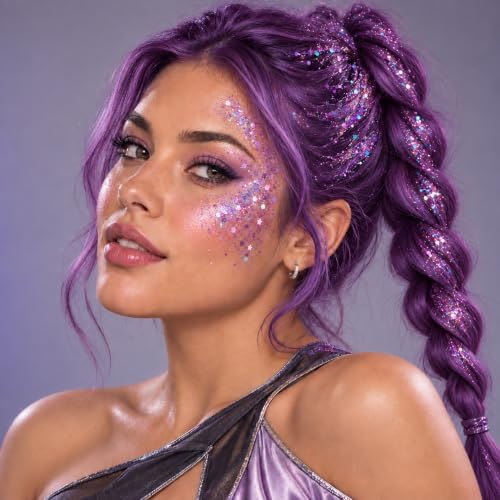 Purple Body Glitter Stick, Mardi Gras Face Hair Glitter, Festival Concert Rave Outfit Accessories for Women, alternate view 2