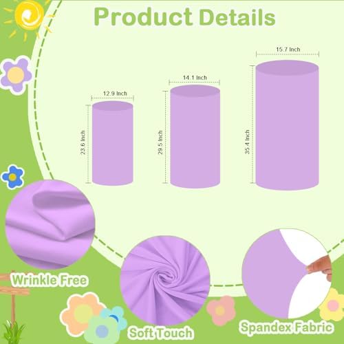 Purple Cylinder Cover Set of 3 Lavender Pedestal Covers in Lavender, alternate view 2