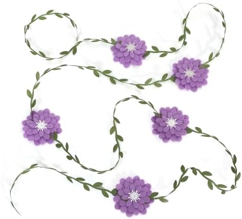 Purple Felt Daisy Wreath -Flower Leaf Vine Banner