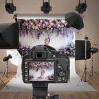 Purple Floral Wall Backdrops 10x6.5ft Flowers White Brick Wall Backdrops for Photoshoot Valentine Day, alternate view 2