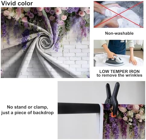 Purple Floral Wall Backdrops 10x6.5ft Flowers White Brick Wall Backdrops for Photoshoot Valentine Day, alternate view 6