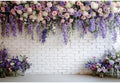 Purple Floral Wall Backdrops 12x8ft Flowers White Brick Wall Backdrops for Photoshoot Valentine Day Decorations