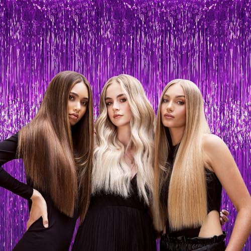 Purple Foil Fringe Backdrop Curtains, 3.3x6.6ft, 3pcs in 3.3x6.6ft, alternate view 6