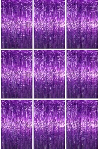 Purple Foil Fringe Backdrop Curtains, 3.3x6.6ft, 9pcs in 3.3x6.6ft