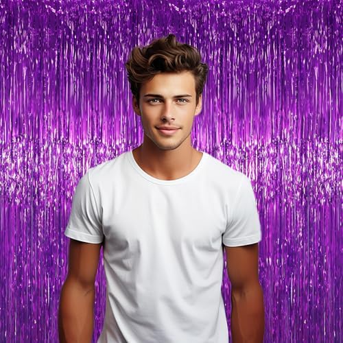 Purple Foil Fringe Backdrop Curtains, 3.3x6.6ft, 9pcs in 3.3x6.6ft, alternate view 6