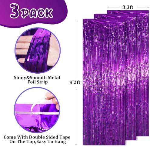 Purple Foil Fringe Backdrop Curtains, 3.3x8.2ft, 3 Pack in 3.3x8.2ft, alternate view 3
