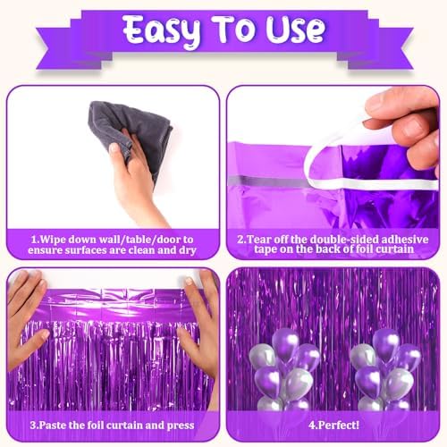 Purple Foil Fringe Backdrop Curtains, 3.3x8.2ft, 3 Pack in 3.3x8.2ft, alternate view 4