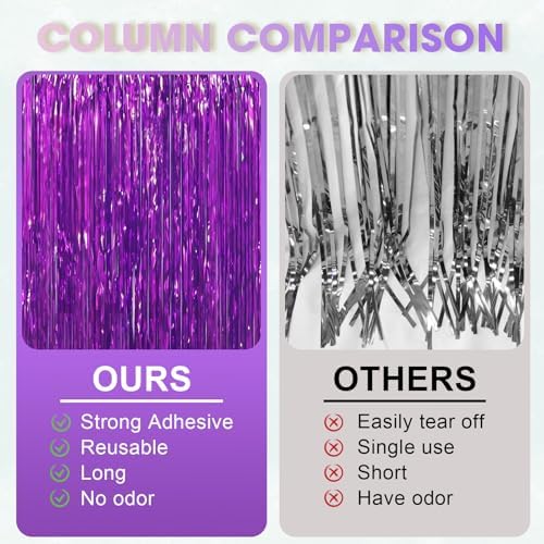 Purple Foil Fringe Backdrop Curtains, 3.3x8.2ft, 3 Pack in 3.3x8.2ft, alternate view 5