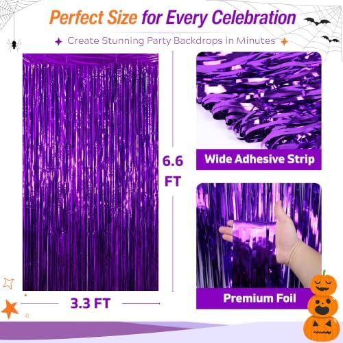 Purple Fringe Backdrop, 4 Pack 3.3 x 6.6 ft Foil Curtains in 3.3 x 6.6 ft, alternate view 2
