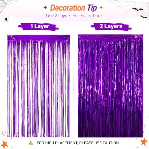 Purple Fringe Backdrop, 4 Pack 3.3 x 6.6 ft Foil Curtains in 3.3 x 6.6 ft, alternate view 4