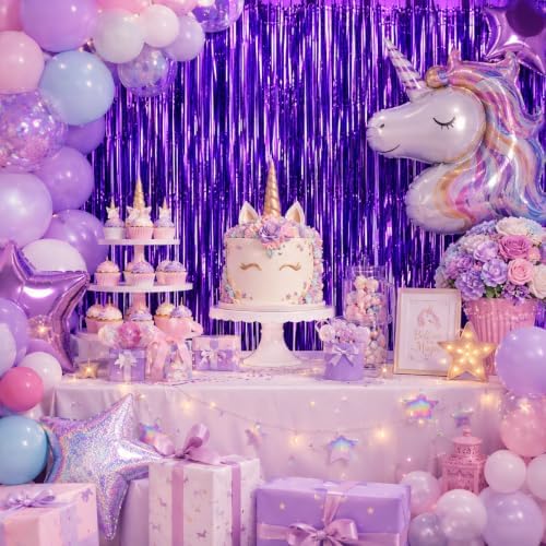 Purple Fringe Backdrop, 4 Pack 3.3 x 6.6 ft Foil Curtains in 3.3 x 6.6 ft, alternate view 7