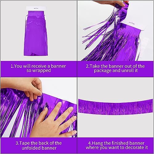 Purple Fringe Garland Banner 3Pack 30ft Wall Tinsel Foil Streamers in Purple, alternate view 3