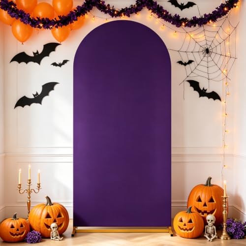 Purple Halloween Arch Backdrop Cover 6.6FT Spandex Fitted Arch Covers in 3.3ftx6.6ft in Purple, alternate view 5