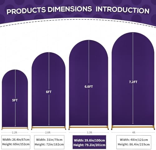 Purple Halloween Arch Backdrop Cover 6.6FT Spandex Fitted Arch Covers in 3.3ftx6.6ft in Purple, alternate view 6